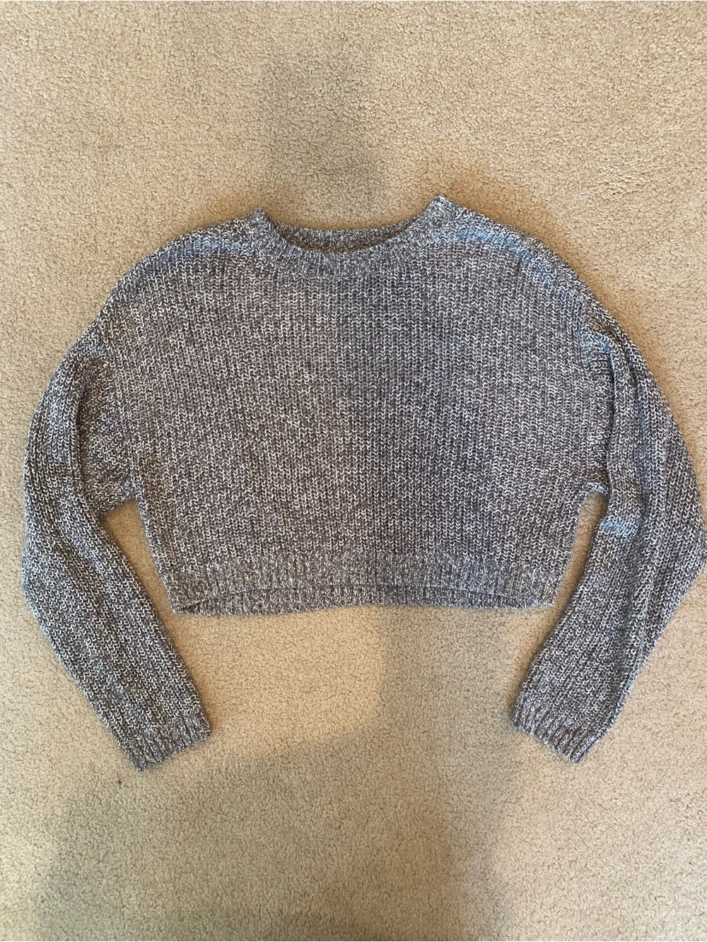Garage Gray Solid Knit Cropped Crew Neck Pullover Sweater Women’s Size M